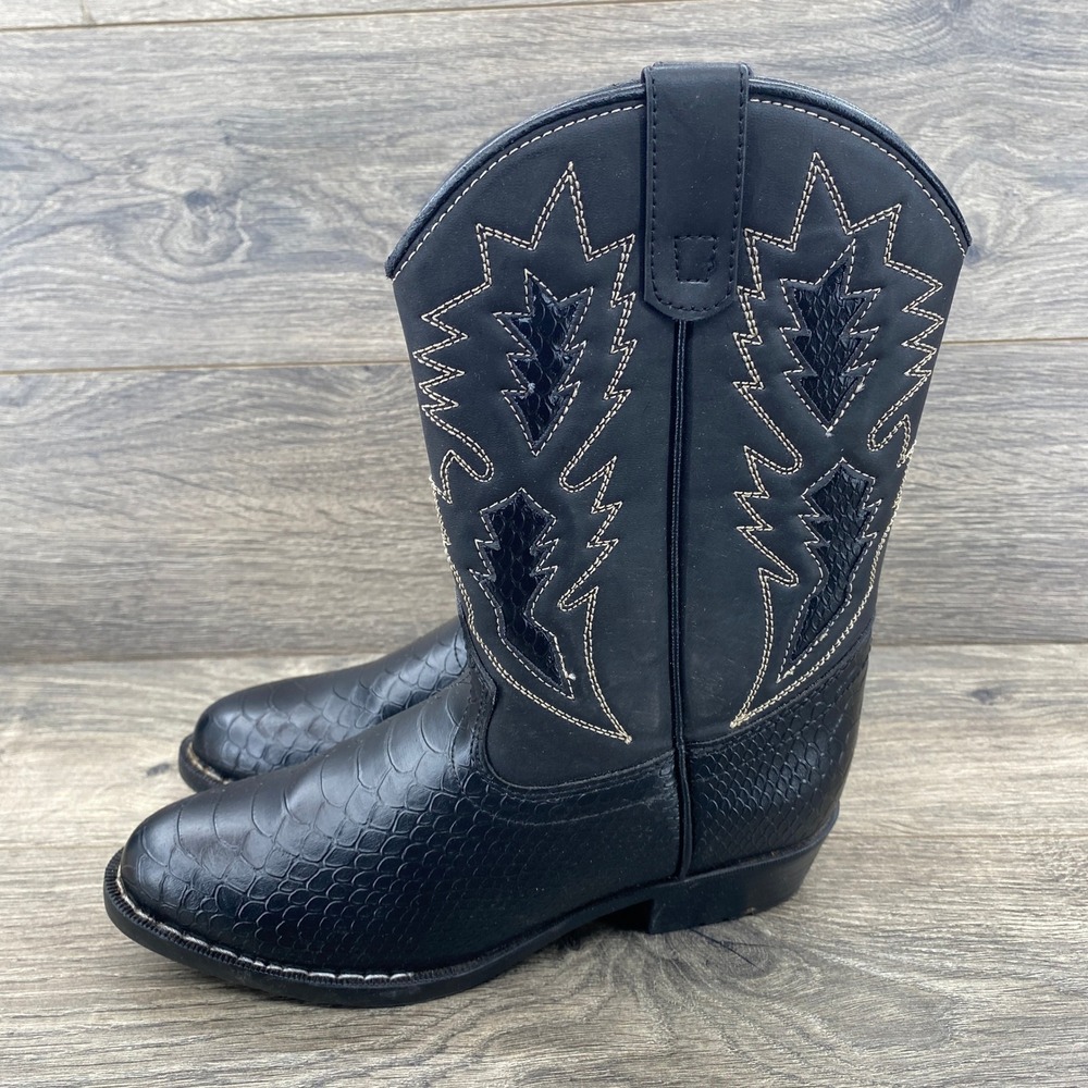 Route 66 Kids Black Faux Snakeskin Western Cowboy‎ Boots Size 2
